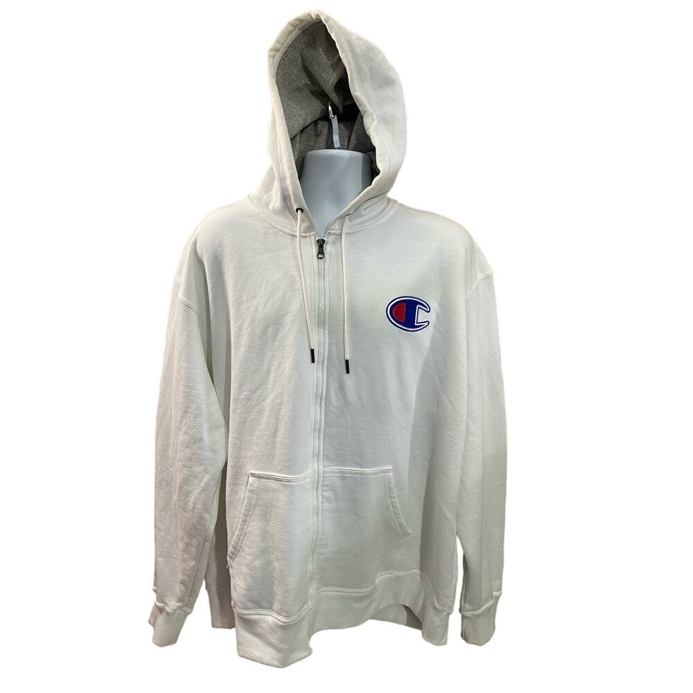 Champion Sweatshirt Hoodie Men's XL Embroidered Logo White Blue 27x30